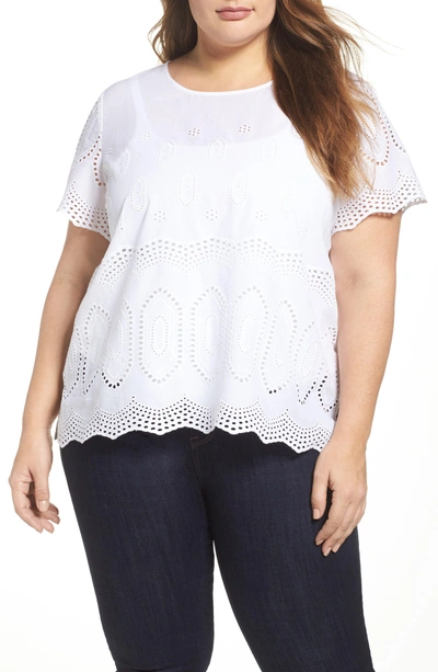 Shop Vince Camuto Scallop Eyelet Blouse In Ultra White