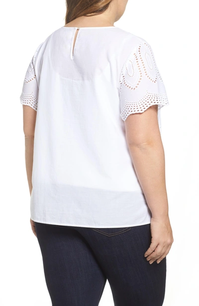 Shop Vince Camuto Scallop Eyelet Blouse In Ultra White