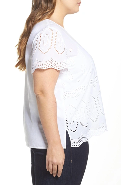 Shop Vince Camuto Scallop Eyelet Blouse In Ultra White