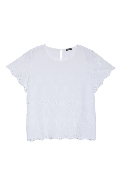 Shop Vince Camuto Scallop Eyelet Blouse In Ultra White