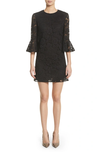 Shop Valentino Lace Bell Sleeve Dress In Black