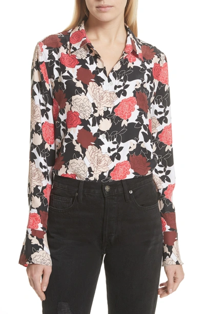 Shop Equipment Daphne Floral Silk Shirt In Bright White Multi