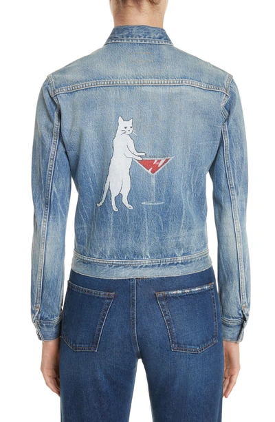 Shop Saint Laurent Party Kitty Denim Jacket In Blue Shadow Wash