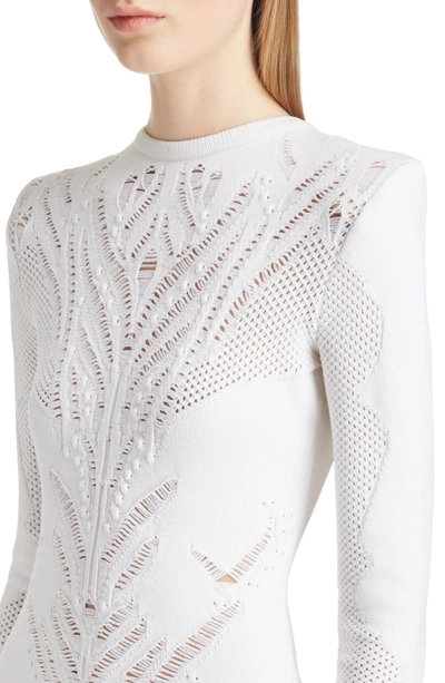 Shop Balmain Perforated Stretch Knit Minidress In Optical White