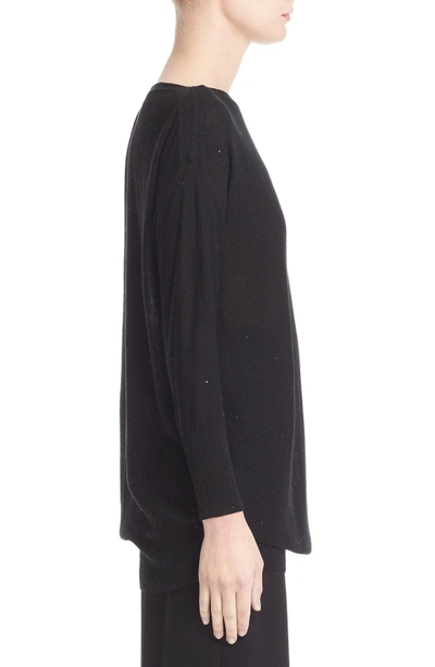 Shop Lela Rose Sequin Knit Silk Blend Sweater In Black