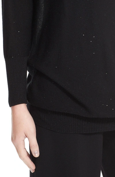 Shop Lela Rose Sequin Knit Silk Blend Sweater In Black