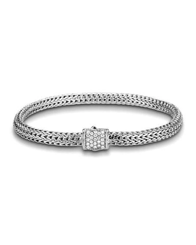 Shop John Hardy Extra Small Chain Bracelet W/ Diamond Pave Clasp In Slvr And Dia