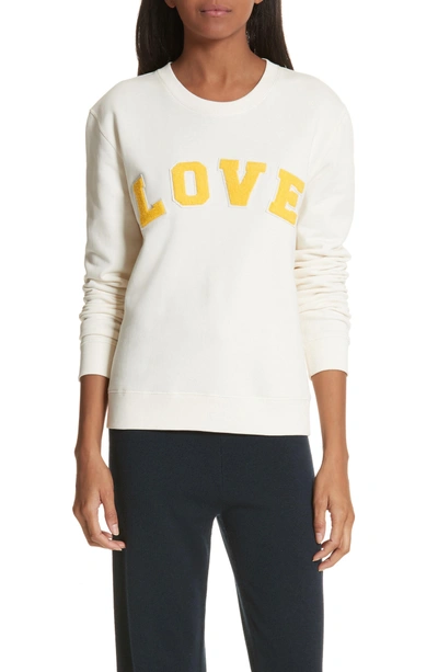 Shop Tory Sport Love Cotton Terry Sweatshirt In Ivory Pearl/ Sundance
