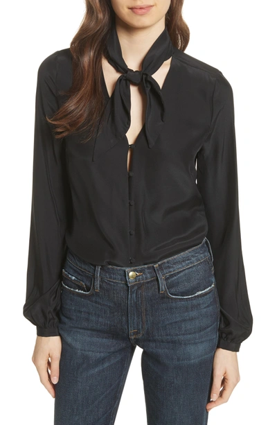 Shop Frame Tie Neck Silk Blouse In Noir