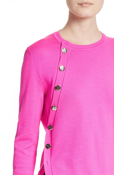 Shop Altuzarra Button Detail Merino Wool Crop Sweater In Hibiscus