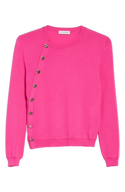 Shop Altuzarra Button Detail Merino Wool Crop Sweater In Hibiscus