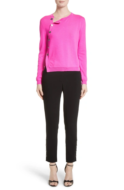 Shop Altuzarra Button Detail Merino Wool Crop Sweater In Hibiscus