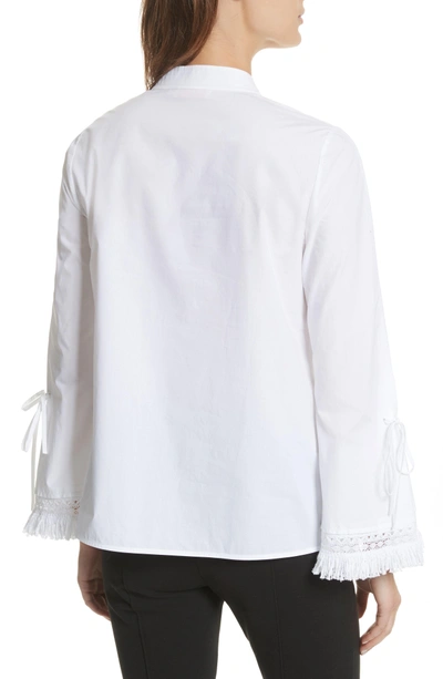 Shop Tory Burch Sophie Tie Sleeve Cotton Blouse In White