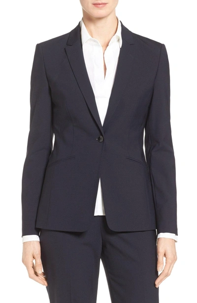 Shop Hugo Boss Jabina Tropical Stretch Wool Jacket In Navy