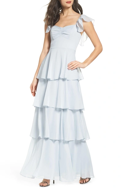 Shop Wayf Abby Off The Shoulder Tiered Dress In Ocean Mist