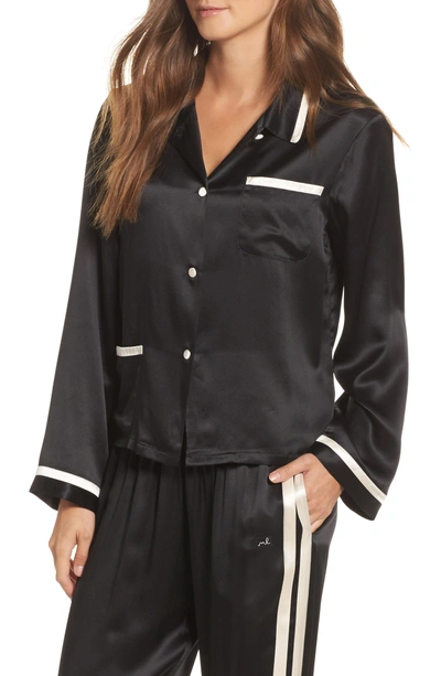 Shop Morgan Lane Ruthie Silk Charmeuse Pajama Top In Noir/ Vanilla