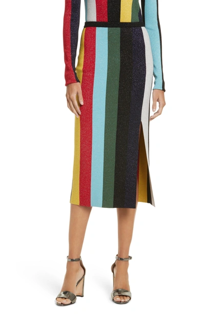 Shop Diane Von Furstenberg Metallic Stripe Knit Pencil Skirt In Orchid Multi