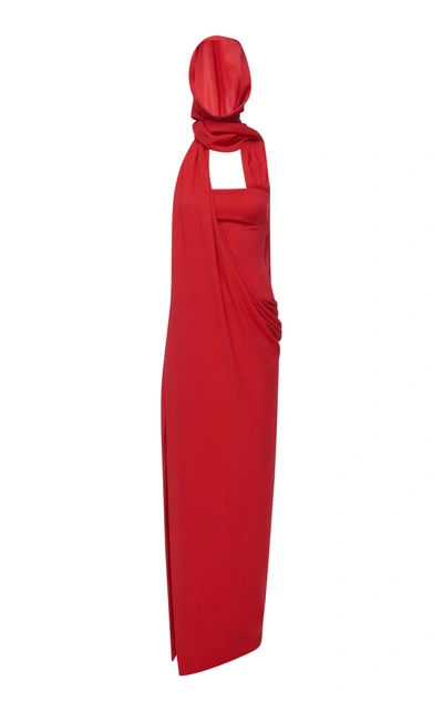 Shop Versace Silk Crepe Sable Dress In Red