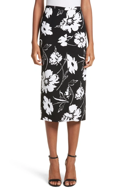 Shop Michael Kors Floral Print Pencil Skirt In Black / White