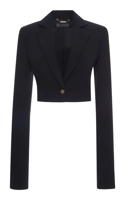 Shop Versace Cropped Granite Stretch Jacket In Black