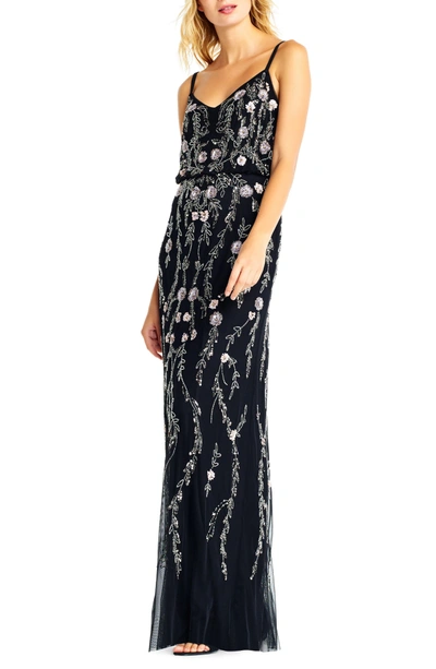 Shop Adrianna Papell Mesh Blouson Gown In Black Multi