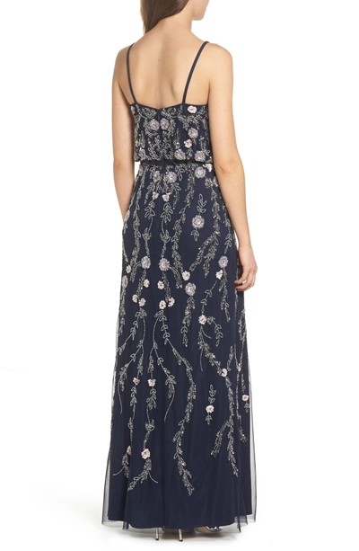 Adrianna Papell Floral Beaded Blouson Gown In Navy Multi
