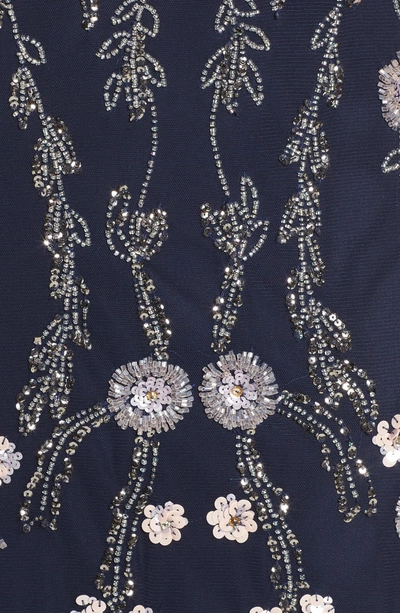 Adrianna Papell Floral Beaded Blouson Gown In Navy Multi