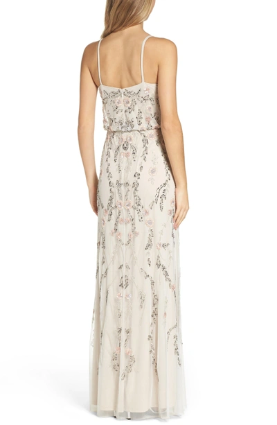 Shop Adrianna Papell Mesh Blouson Gown In Ivory Multi
