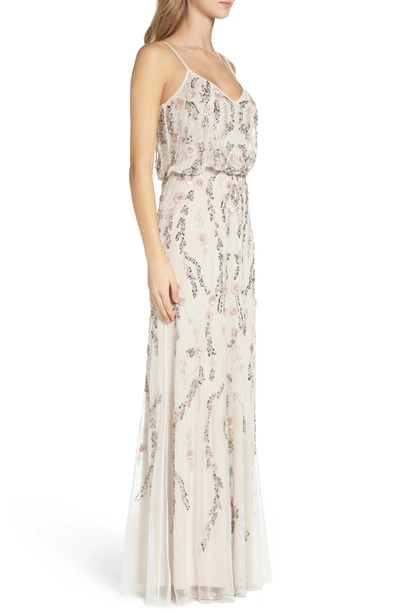 Shop Adrianna Papell Mesh Blouson Gown In Ivory Multi