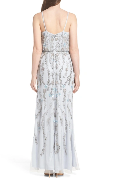 Shop Adrianna Papell Mesh Blouson Gown In Serenity Blue