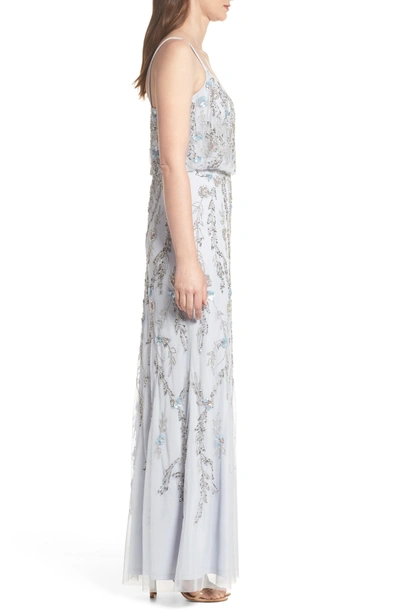 Shop Adrianna Papell Mesh Blouson Gown In Serenity Blue