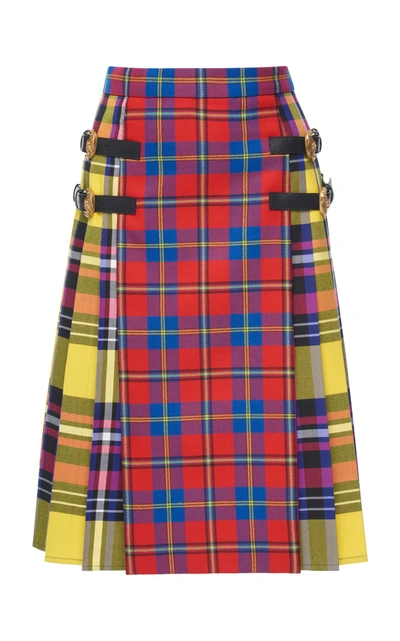 Shop Versace Tartan Midi Skirt In Plaid