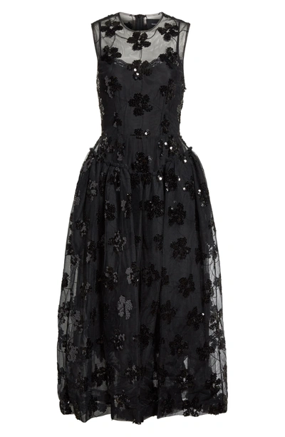 Shop Simone Rocha Sequin Tulle Midi Dress In Black Black