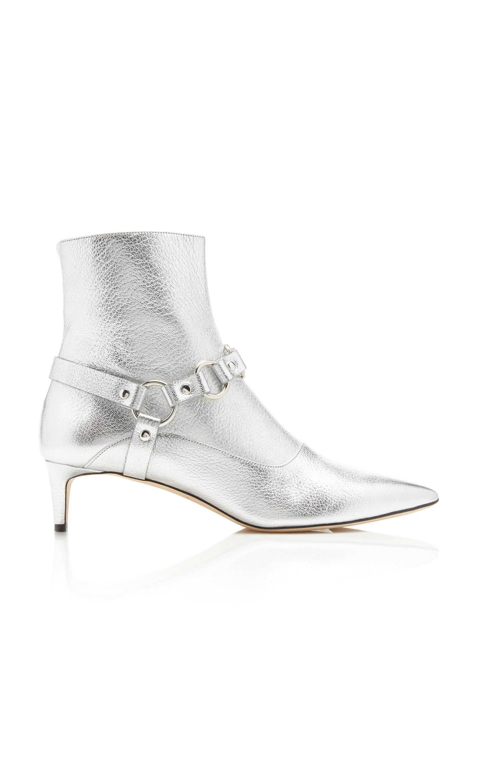 silver kitten heel booties