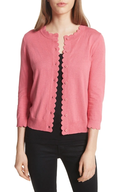 Shop Kate Spade Scallop Silk Blend Cardigan In Petunia