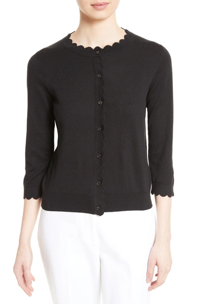 Shop Kate Spade Scallop Silk Blend Cardigan In Black