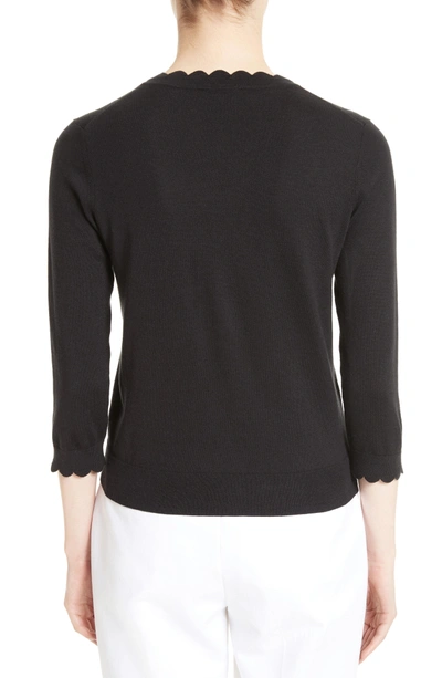 Shop Kate Spade Scallop Silk Blend Cardigan In Black