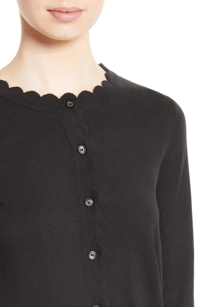 Shop Kate Spade Scallop Silk Blend Cardigan In Black