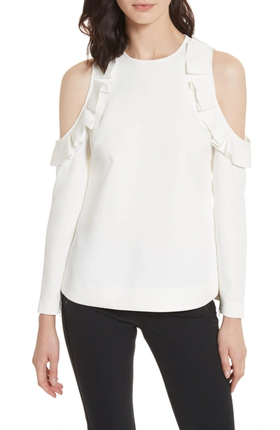 Shop Ted Baker Frill Cold Shoulder Top In Ivory