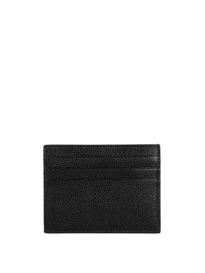 Shop Thom Browne Pebbled Leather Card Holder In Nero