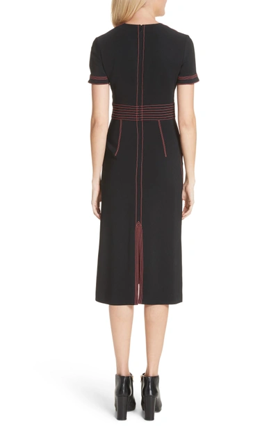 Shop Burberry Benni Topstitched Midi Dress In Black