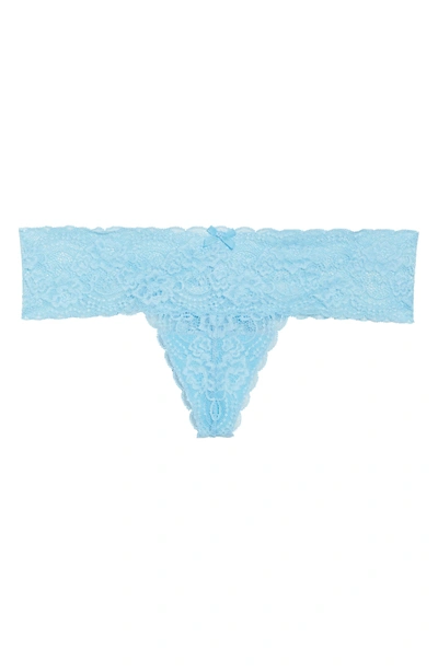 Shop Skarlett Blue 'obsessed' Lace Thong In Blue Topaz