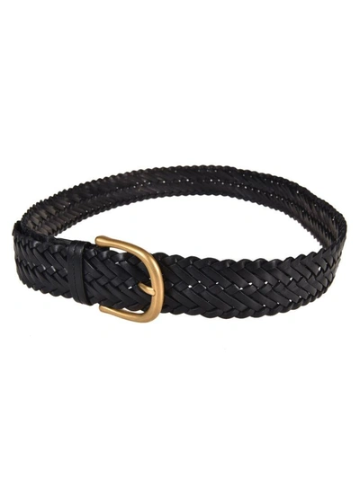 Shop Tom Ford Woven Leather Belt In Black-gold
