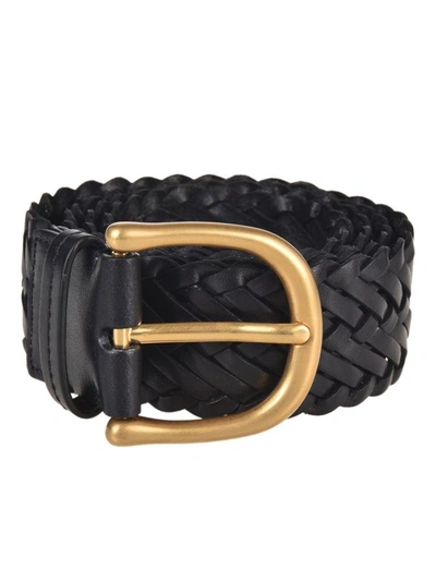 Shop Tom Ford Woven Leather Belt In Black-gold