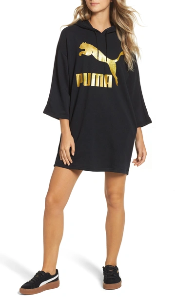 Puma Women s Glam Oversized Hooded Dress Black In Black gold