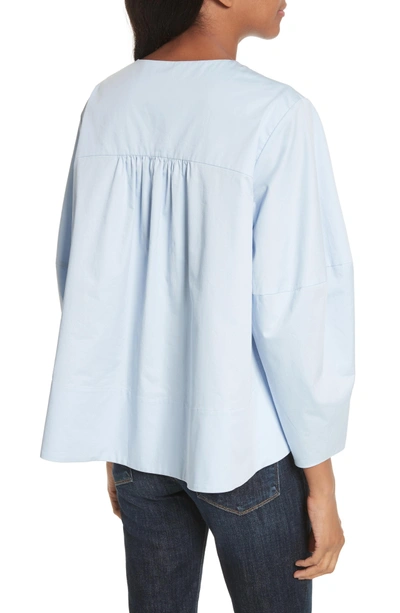 Shop Tibi Cotton Balloon Sleeve Top In Morning Blue