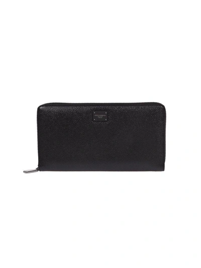 Shop Dolce & Gabbana Logo Plaque Zip Around Wallet In Black