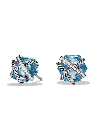 Shop David Yurman Cable Wrap Earrings In Blue Topaz