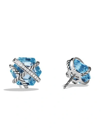 Shop David Yurman Cable Wrap Earrings In Blue Topaz