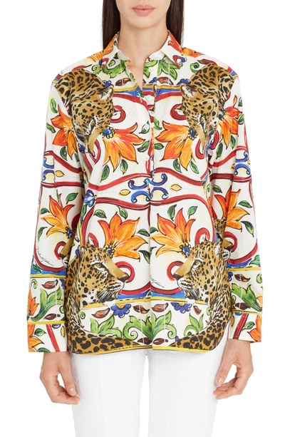 Shop Dolce & Gabbana Maiolica Print Cotton Top In White